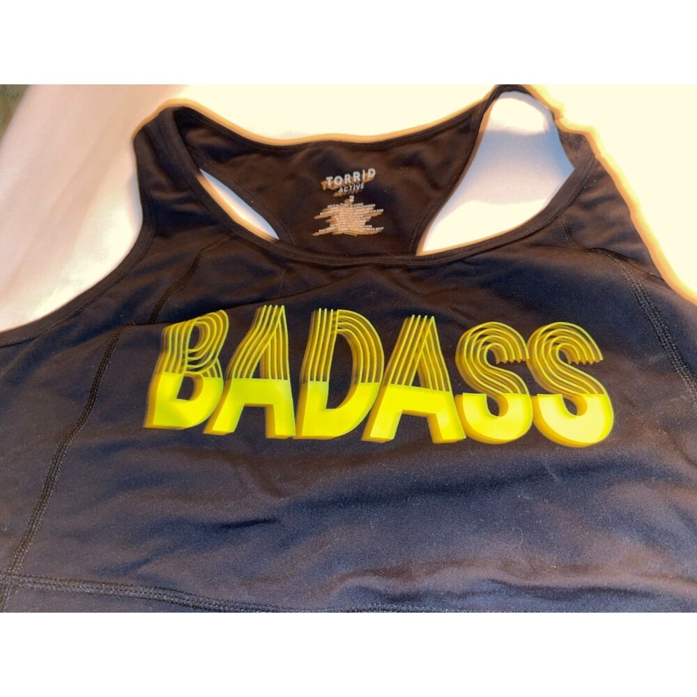 Torrid Active Black Badass Sports Bra Wireless Low Impact Workout Size 2 Badass